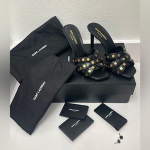 NIB Saint Laurent Tribute 85 Womens Leather Peep-Toe Sandals